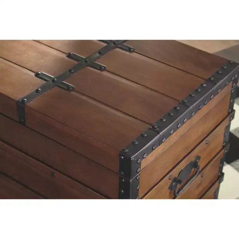 Vintage-Inspired Storage Trunk, Brown Wood with Black Metal Hardware