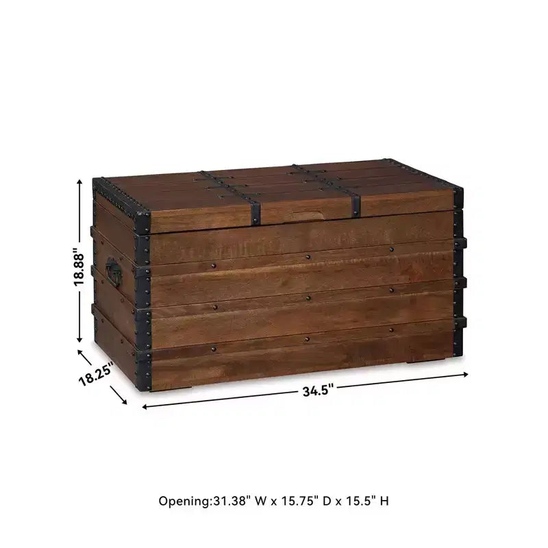 Vintage-Inspired Storage Trunk, Brown Wood with Black Metal Hardware