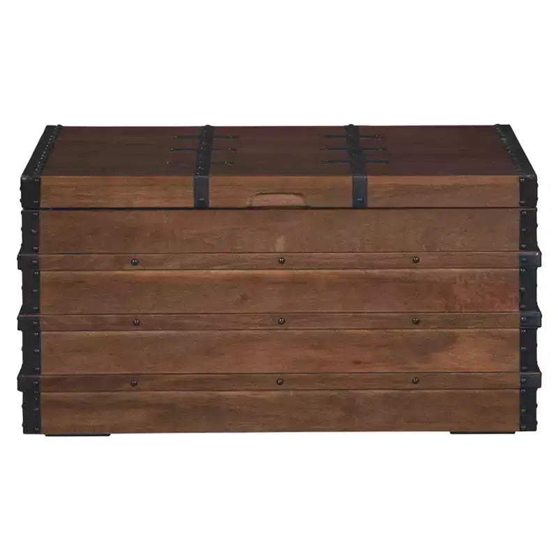 Vintage-Inspired Storage Trunk, Brown Wood with Black Metal Hardware