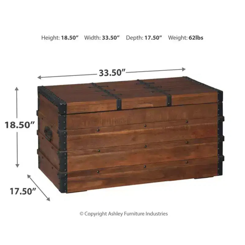 Vintage-Inspired Storage Trunk, Brown Wood with Black Metal Hardware