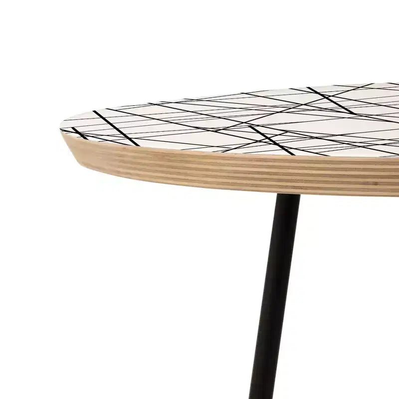 Architecture Side Round Table, Black, Modern Stain-Resistant Wood Composite Top, Steel Frame