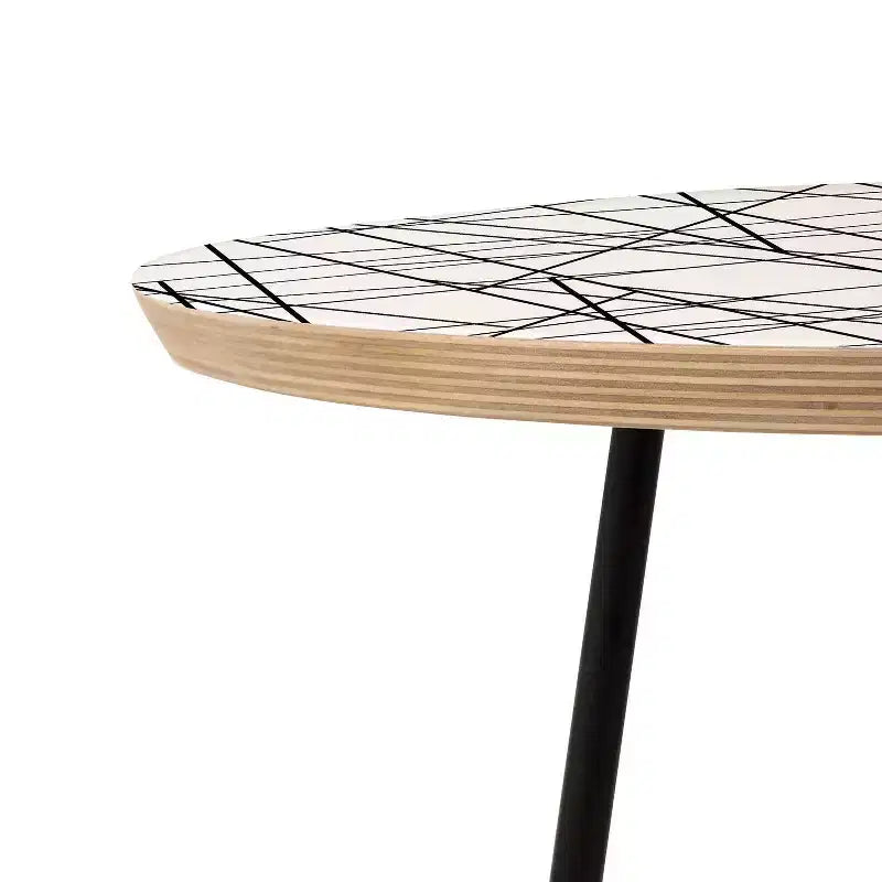 Architecture Side Round Table, Black, Modern Stain-Resistant Wood Composite Top, Steel Frame