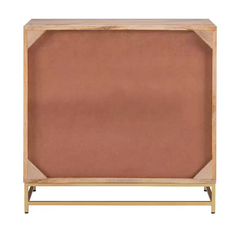 Transitional 3-Drawer Cabinet with Natural Cane and Gold Metal Base