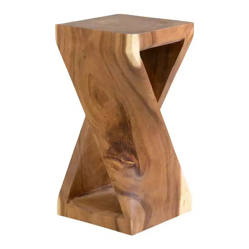 Coastal Wood Side Table, Natural, 24" Height, Hand-Carved Munggur Wood