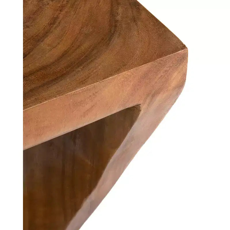 Coastal Wood Side Table, Natural, 24" Height, Hand-Carved Munggur Wood