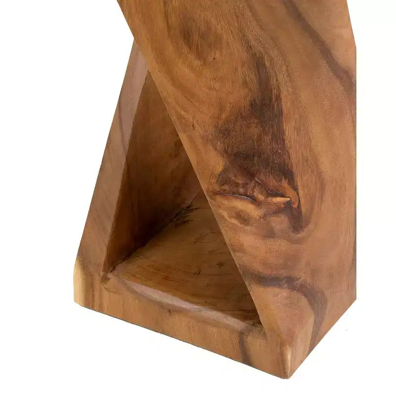 Coastal Wood Side Table, Natural, 24" Height, Hand-Carved Munggur Wood