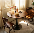 Round Dining Table with Thickened Tabletop and Steel Base, Modern Bistro Table for Kitchen, Living Room, Walnut, 23.6"x19.7"x29.1"