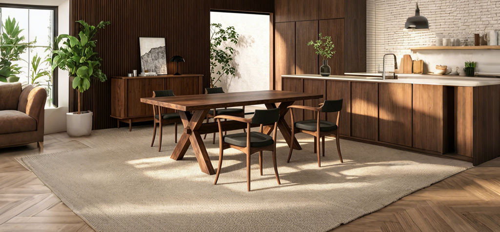 Table de salle à manger, bois massif, style moderne