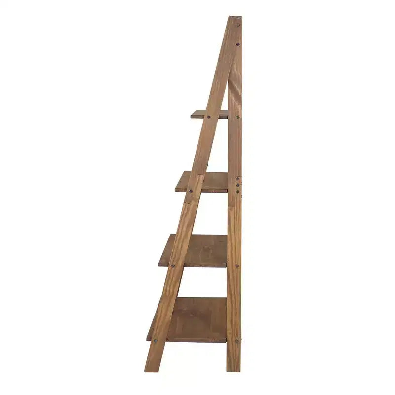 68.25" Boho 4-Tier Solid Pine Ladder Bookshelf & Plant Stand