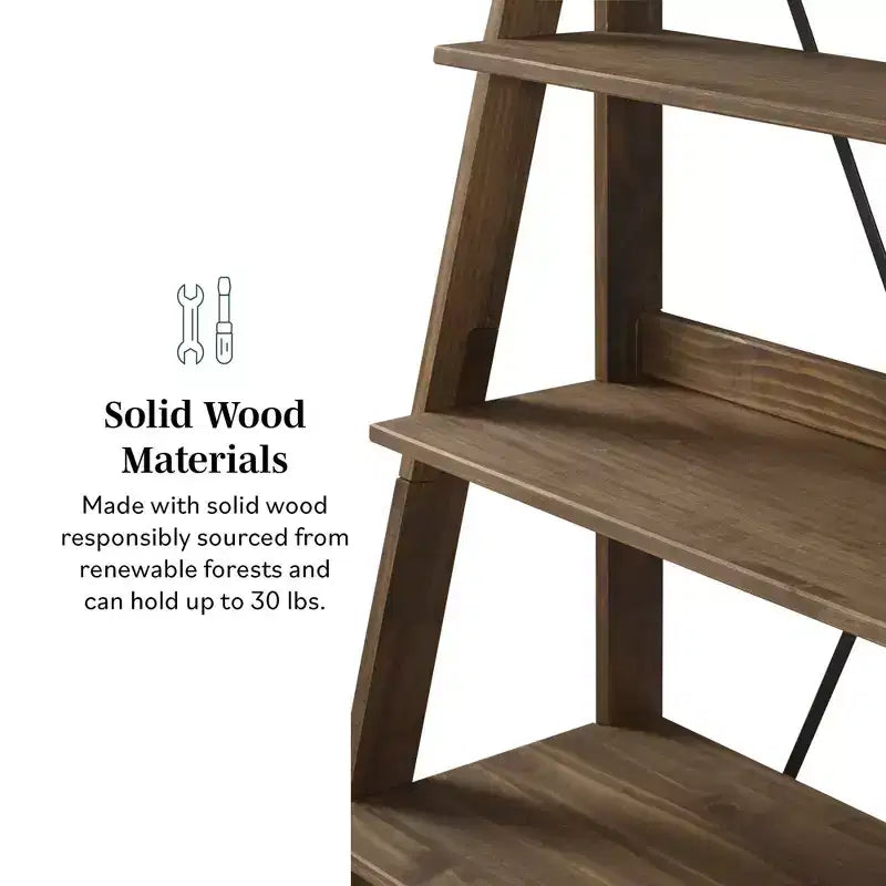 68.25" Boho 4-Tier Solid Pine Ladder Bookshelf & Plant Stand