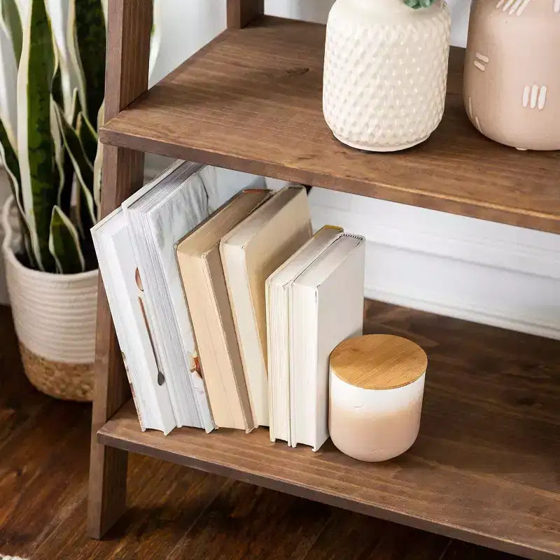 68.25" Boho 4-Tier Solid Pine Ladder Bookshelf & Plant Stand