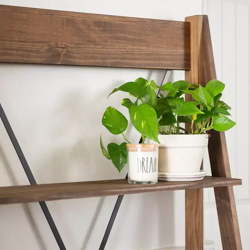 68.25" Boho 4-Tier Solid Pine Ladder Bookshelf & Plant Stand