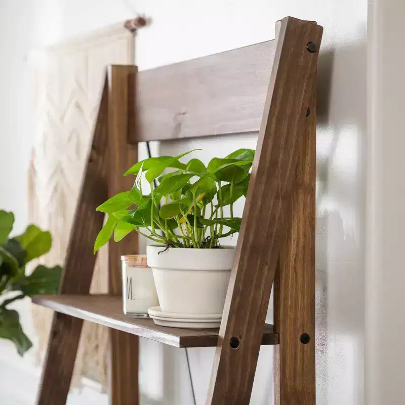 68.25" Boho 4-Tier Solid Pine Ladder Bookshelf & Plant Stand