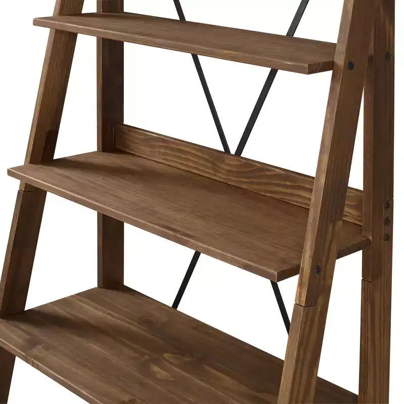 68.25" Boho 4-Tier Solid Pine Ladder Bookshelf & Plant Stand