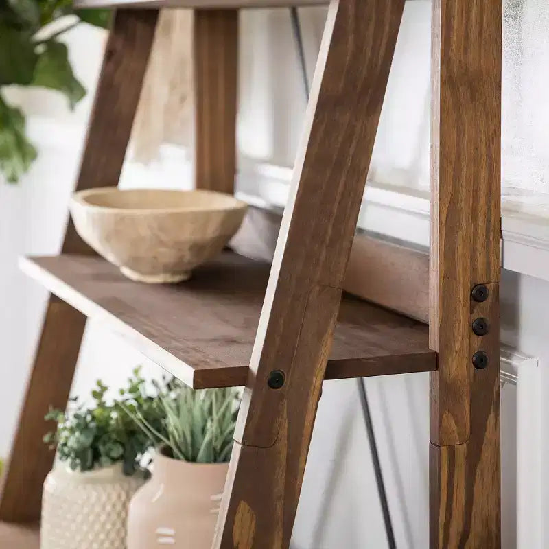 68.25" Boho 4-Tier Solid Pine Ladder Bookshelf & Plant Stand