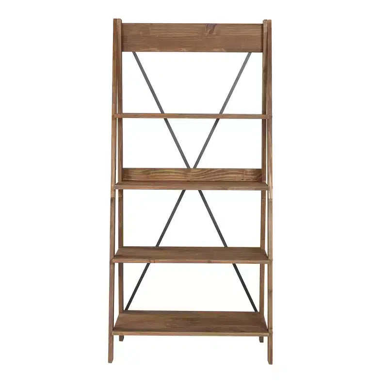 68.25" Boho 4-Tier Solid Pine Ladder Bookshelf & Plant Stand