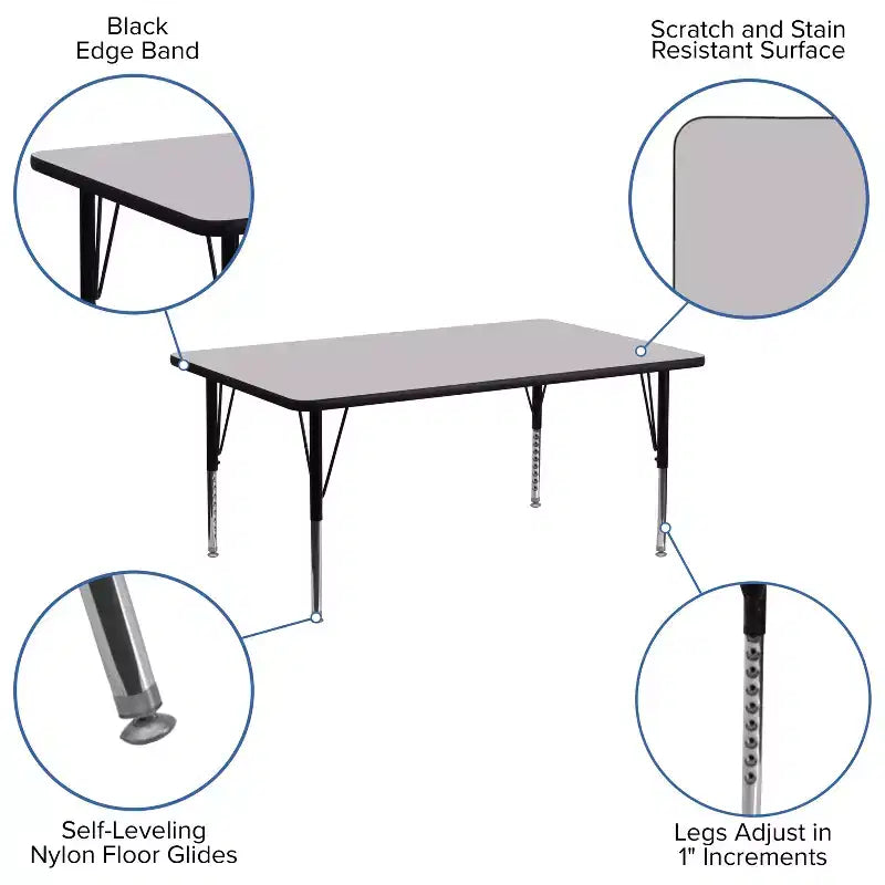 30"x72" Rectangular Thermal Laminate Activity Table, Height Adjustable Short Legs