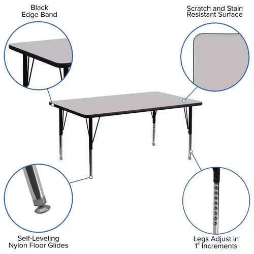 30"x72" Rectangular Thermal Laminate Activity Table, Height Adjustable Short Legs