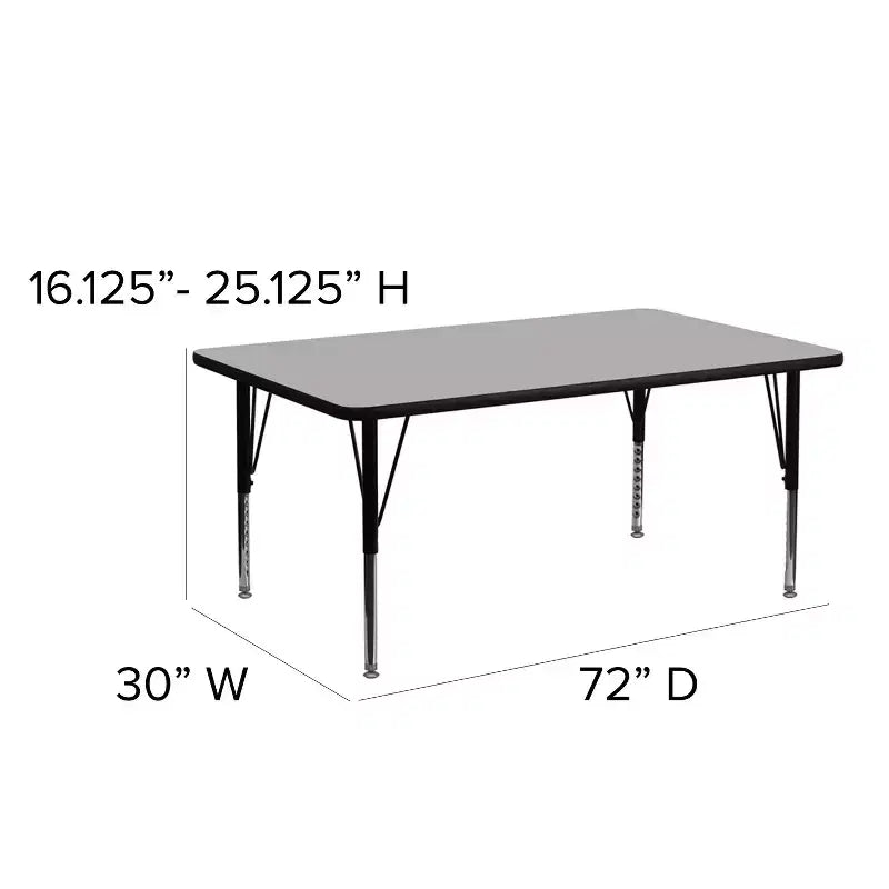 30"x72" Rectangular Thermal Laminate Activity Table, Height Adjustable Short Legs