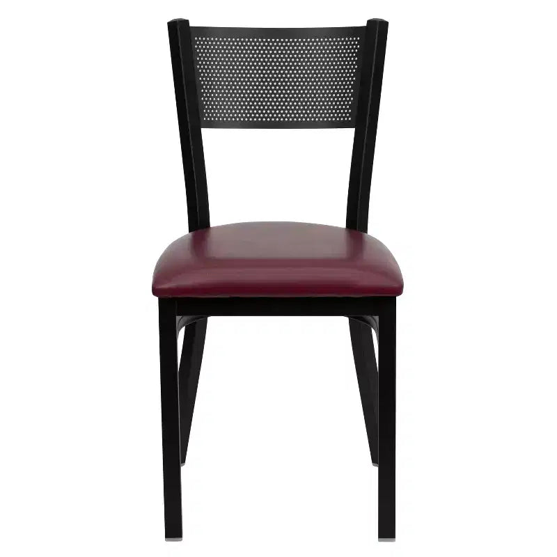 Black Grid Back Metal Dining Chair, Vinyl Padded Seat, 500 lb Capacity