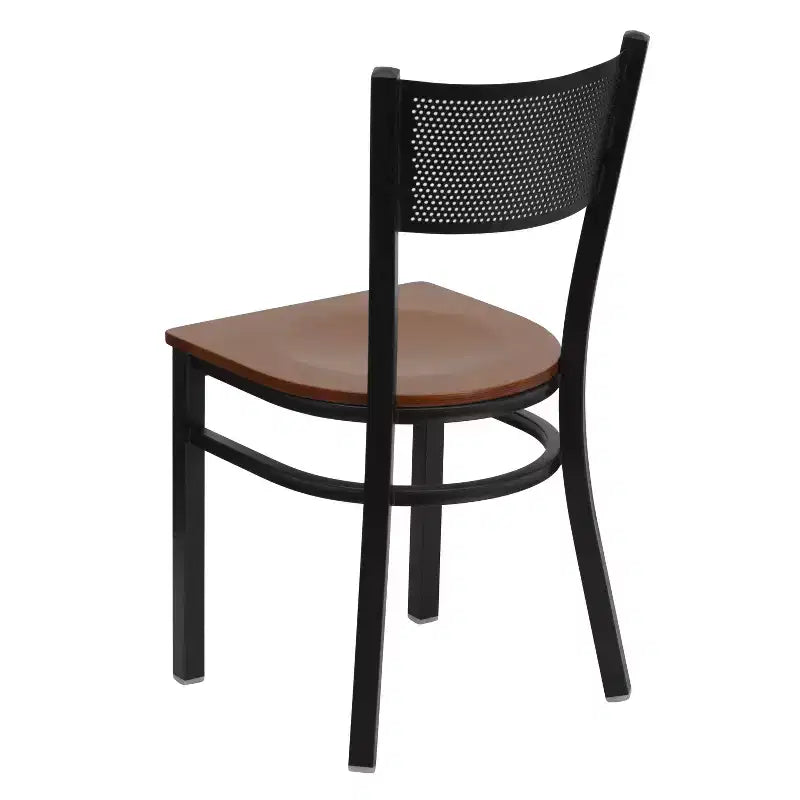 Black Grid Back Metal Dining Chair, Vinyl Padded Seat, 500 lb Capacity