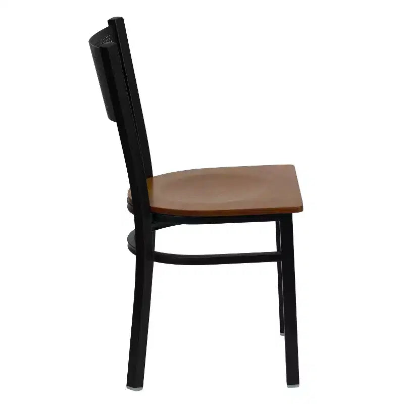 Black Grid Back Metal Dining Chair, Vinyl Padded Seat, 500 lb Capacity