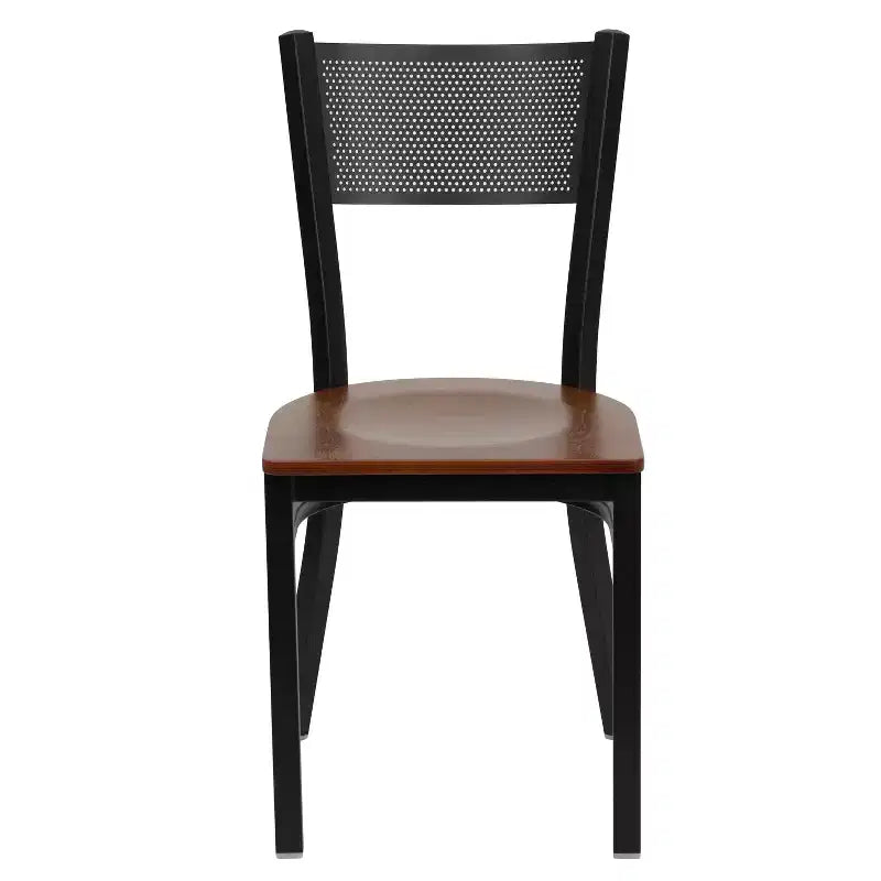 Black Grid Back Metal Dining Chair, Vinyl Padded Seat, 500 lb Capacity