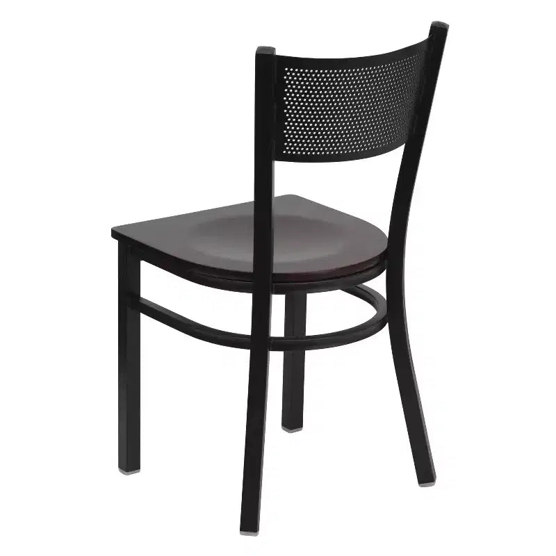 Black Grid Back Metal Dining Chair, Vinyl Padded Seat, 500 lb Capacity