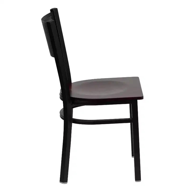 Black Grid Back Metal Dining Chair, Vinyl Padded Seat, 500 lb Capacity