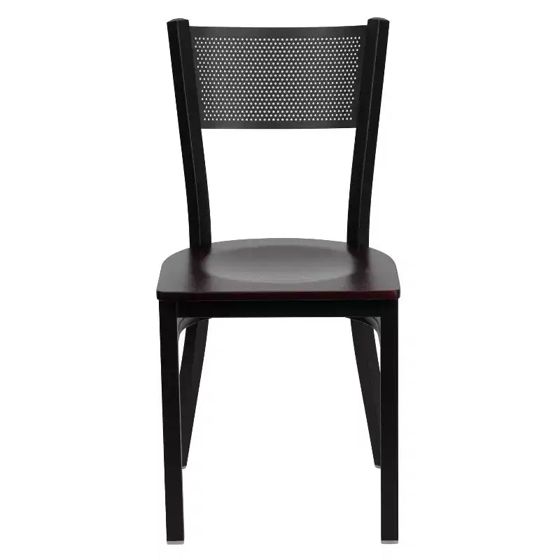 Black Grid Back Metal Dining Chair, Vinyl Padded Seat, 500 lb Capacity
