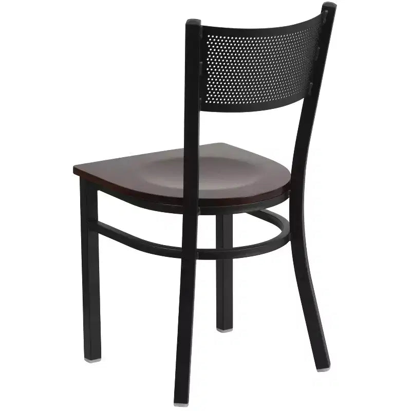 Black Grid Back Metal Dining Chair, Vinyl Padded Seat, 500 lb Capacity