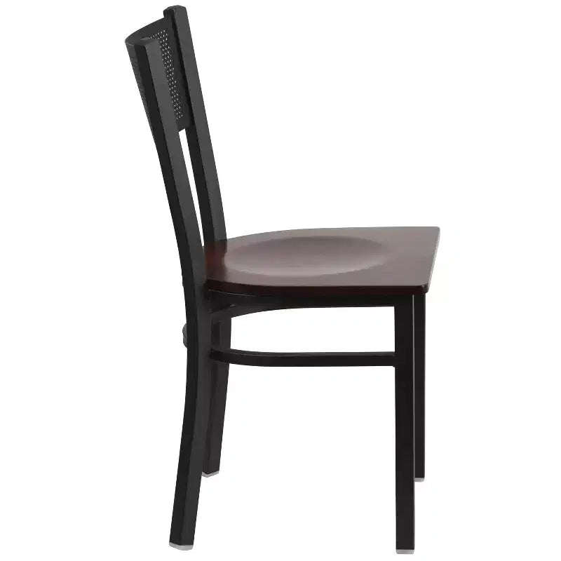 Black Grid Back Metal Dining Chair, Vinyl Padded Seat, 500 lb Capacity