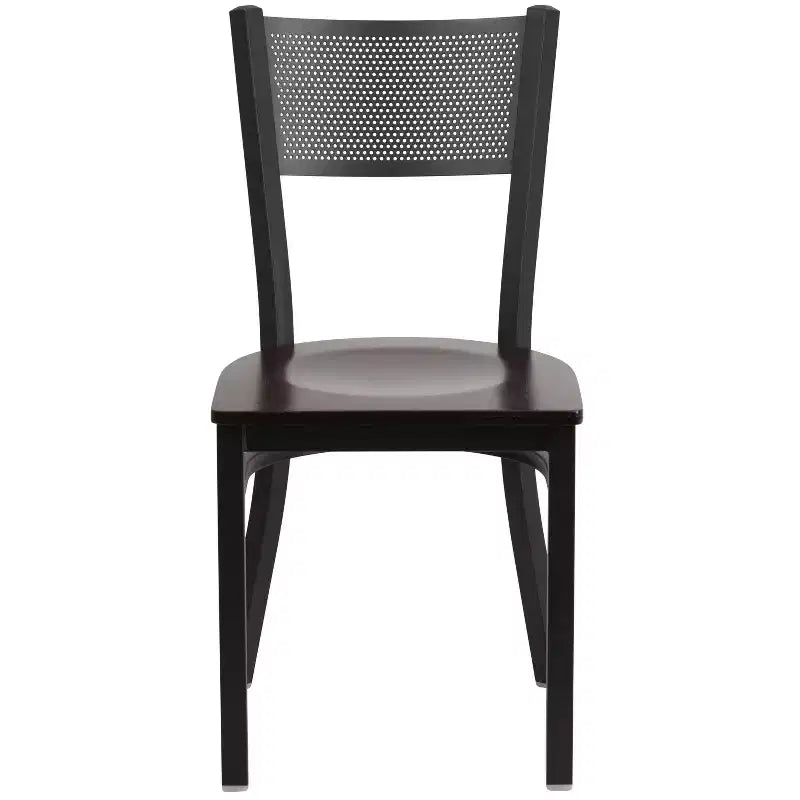 Black Grid Back Metal Dining Chair, Vinyl Padded Seat, 500 lb Capacity