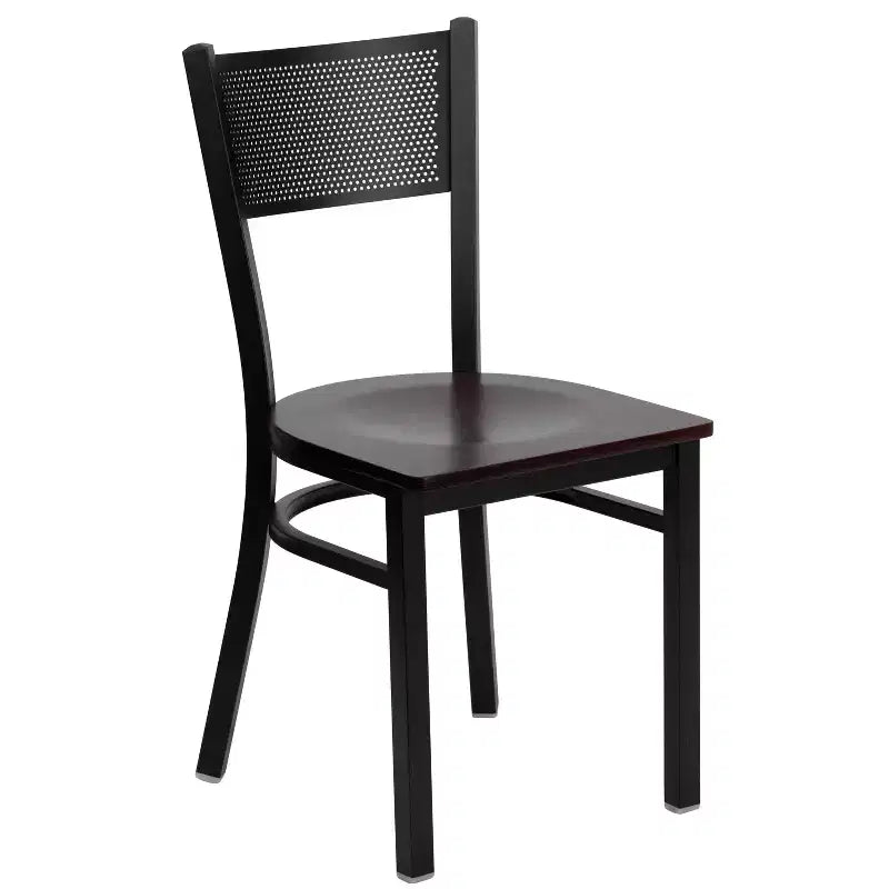 Black Grid Back Metal Dining Chair, Vinyl Padded Seat, 500 lb Capacity