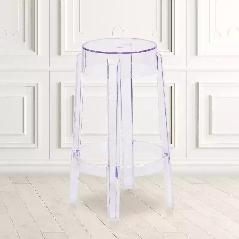 25.75" Transparent Counter Height Stool, Polycarbonate, Stackable, Backless