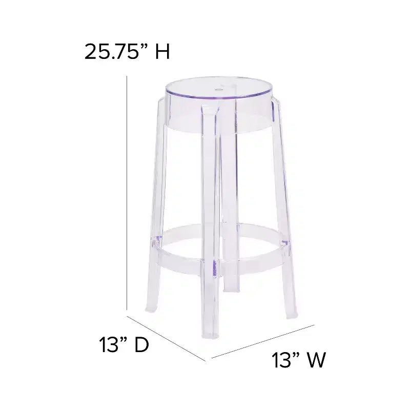 25.75" Transparent Counter Height Stool, Polycarbonate, Stackable, Backless