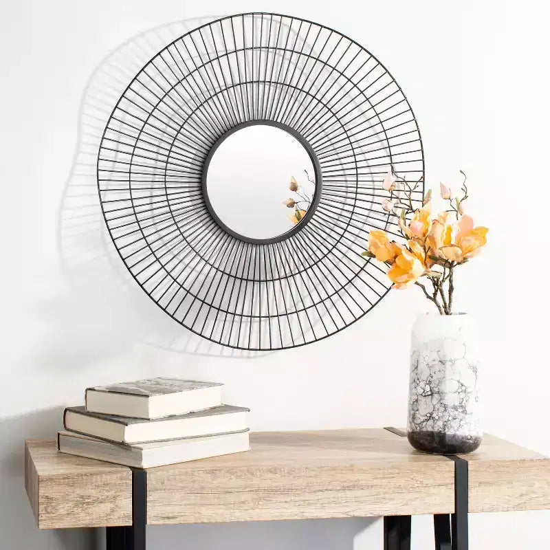 30"x30" Decorative Wall Mirror, Iron and MDF Frame, Black