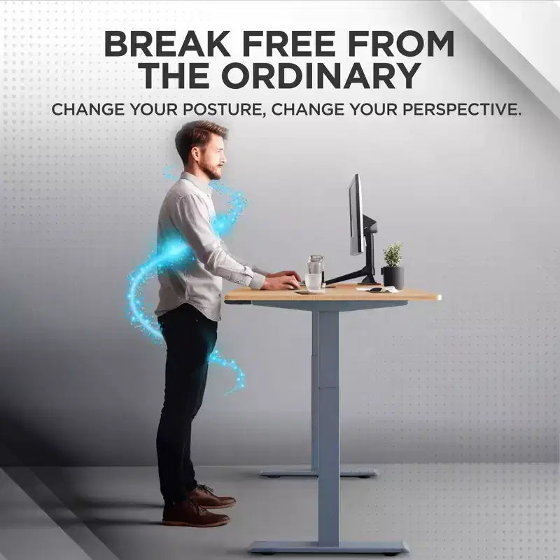 Electric Standing Desk, 60"x30" Natural Solid Bamboo, Height Adjustable 27"–46.7"