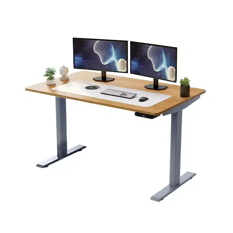 Electric Standing Desk, 60"x30" Natural Solid Bamboo, Height Adjustable 27"–46.7"
