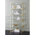 70.75" Clear Acrylic and Gold 6-Shelf Open Bookcase