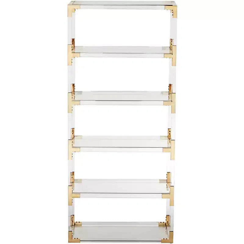 70.75" Clear Acrylic and Gold 6-Shelf Open Bookcase