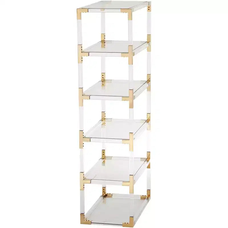 70.75" Clear Acrylic and Gold 6-Shelf Open Bookcase