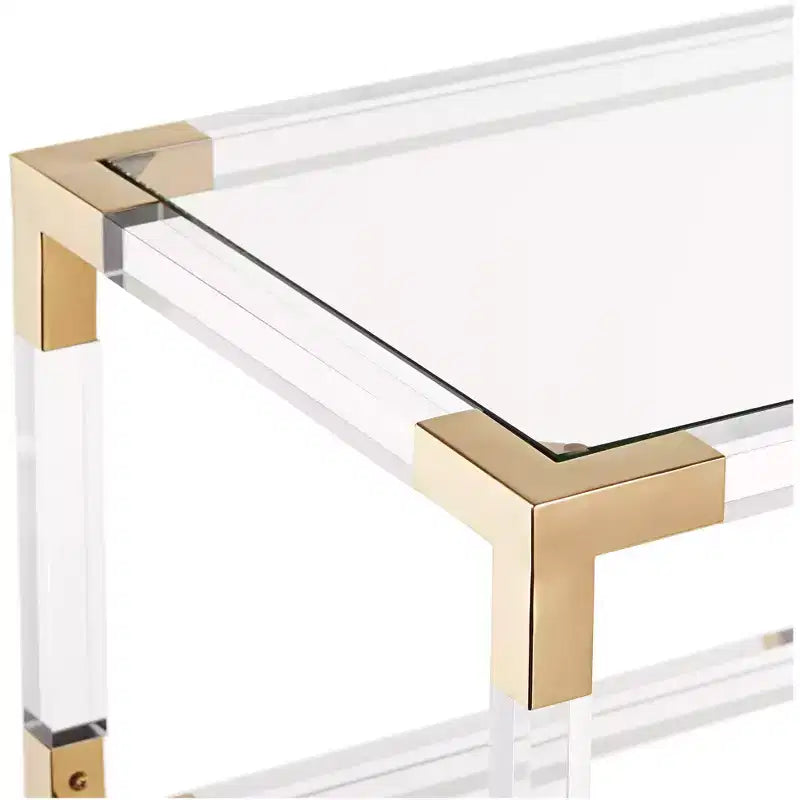 70.75" Clear Acrylic and Gold 6-Shelf Open Bookcase