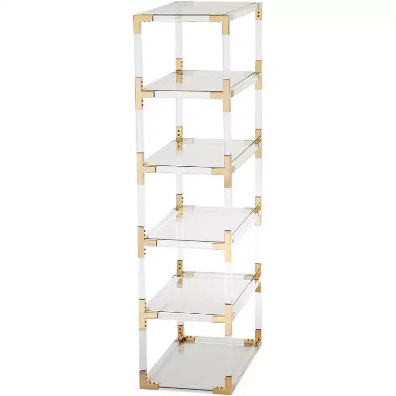70.75" Clear Acrylic and Gold 6-Shelf Open Bookcase