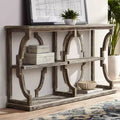 Farmhouse Rustic Chestnut Wood Console Table 64"x15" with 3-Tier Bookshelf, Brown