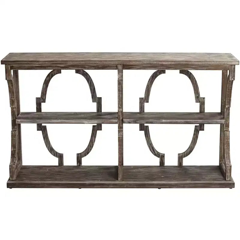 Farmhouse Rustic Chestnut Wood Console Table 64"x15" with 3-Tier Bookshelf, Brown