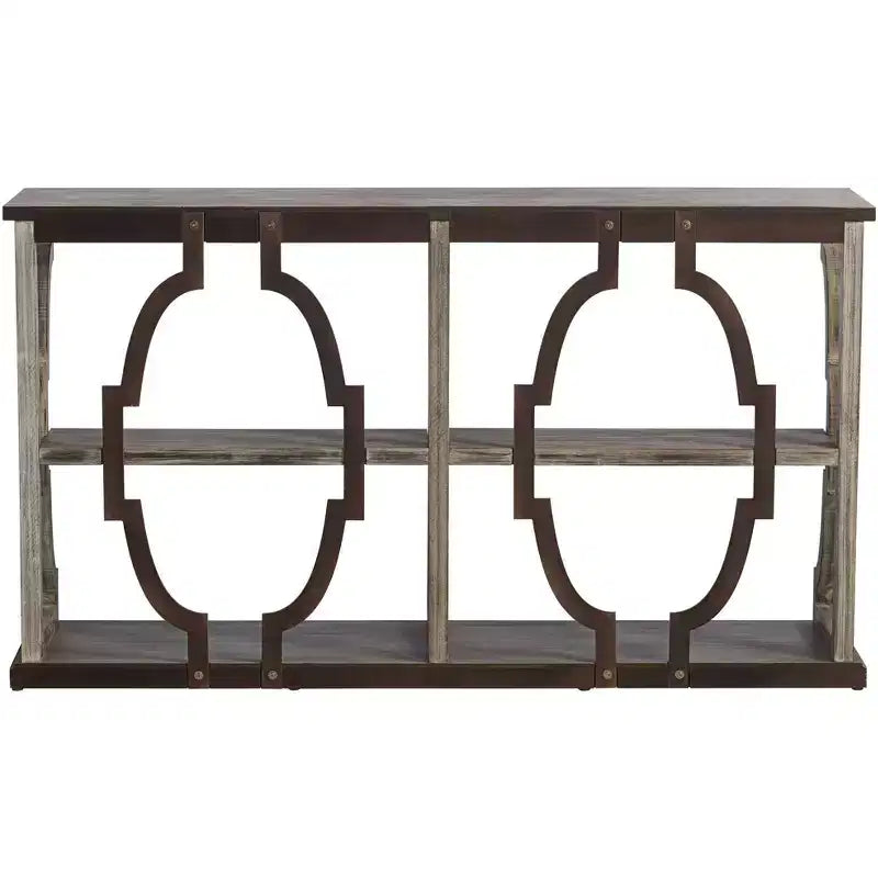 Farmhouse Rustic Chestnut Wood Console Table 64"x15" with 3-Tier Bookshelf, Brown