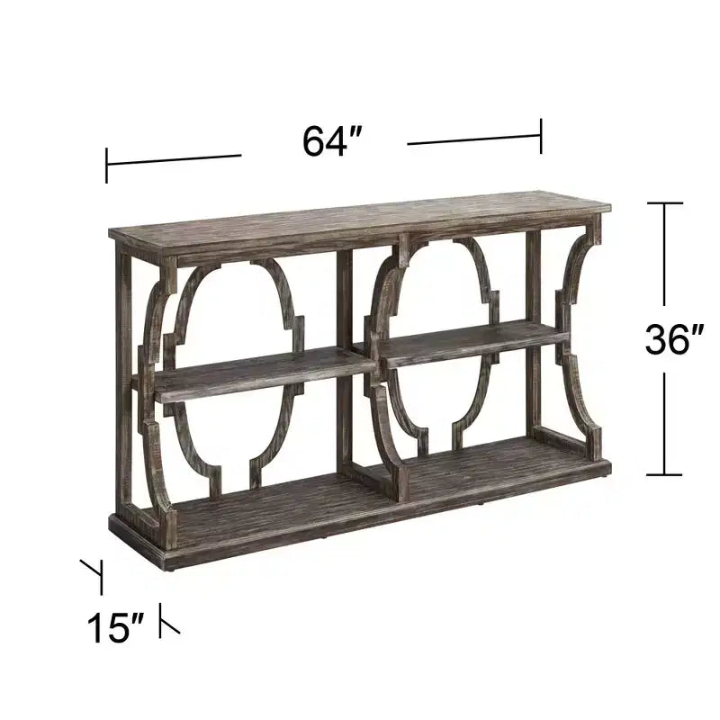 Farmhouse Rustic Chestnut Wood Console Table 64"x15" with 3-Tier Bookshelf, Brown