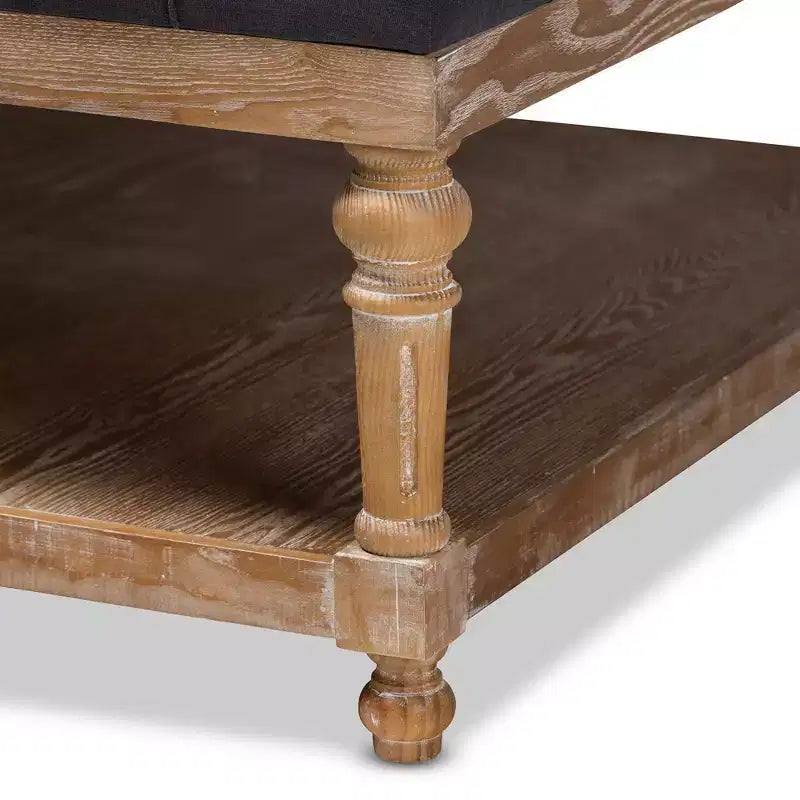 Linen Fabric Upholstered Wood Cocktail Ottoman