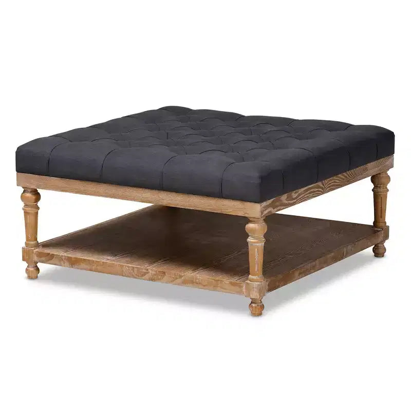 Linen Fabric Upholstered Wood Cocktail Ottoman